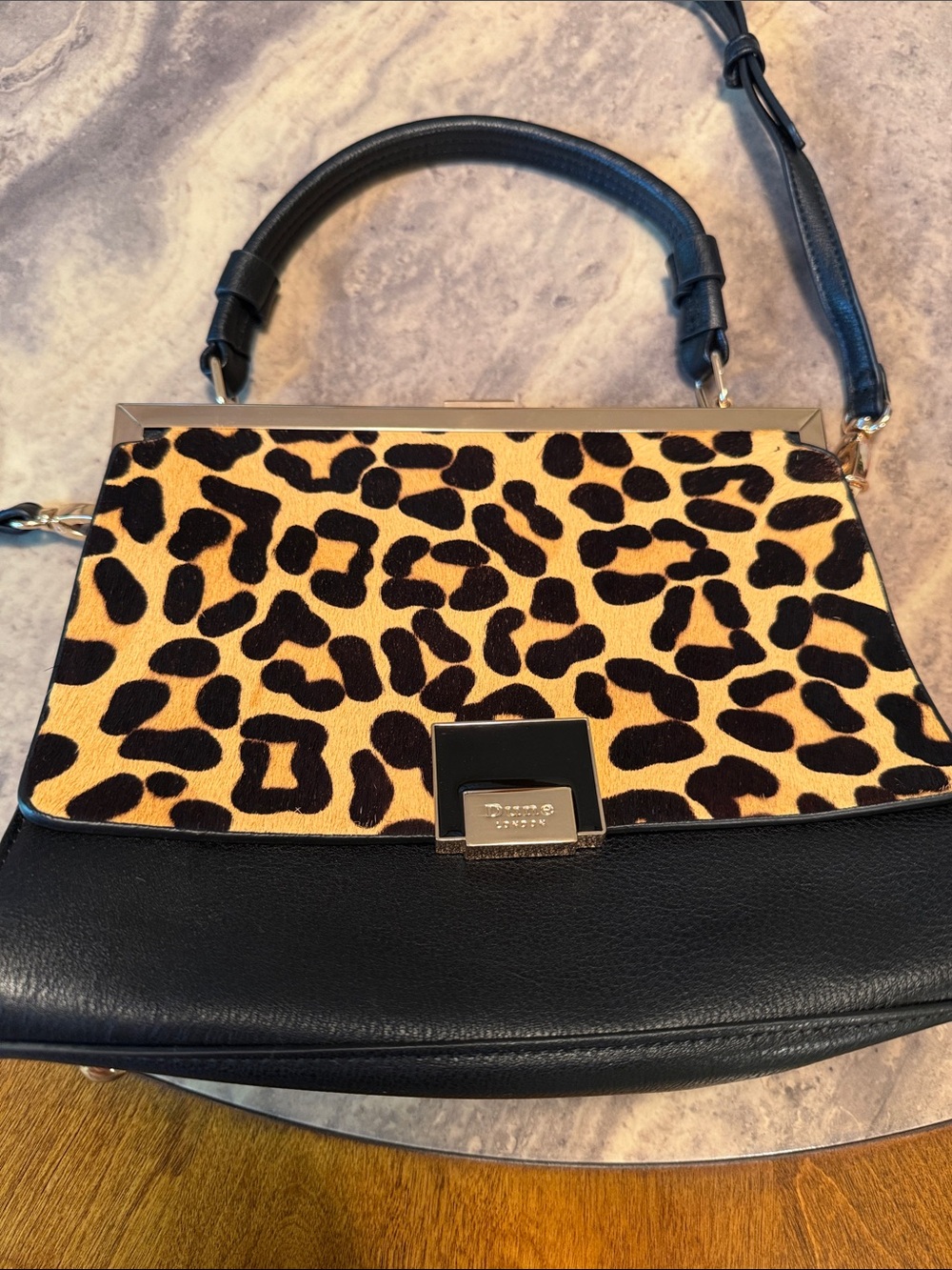 Dune London Leopard Print & Black Leather Shoulder Bag